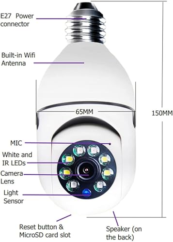 Bulb PTZ Indoor HD 1080P CCTV Wireless Camera Pan Tilt Zoom & Motion Sensor LED Light B22 Bulb Holder