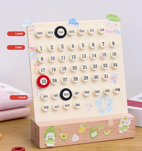 Wooden Desk Calendar Perpetual Calendar Desk Wood Calendar Stand Acrylic Calendar Desktop Decor Week Month Date Display Holder for Office, Desk Accessories, Shop, Desk Decor