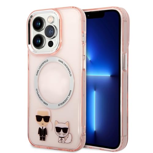 CG MOBILE Karl Lagerfeld Compatible with Magsafe PC/TPU Case With Ring Wireless Chargeable/Protective Cover/Non-Yellowing/Shock-Absorption/Anti-Scratch Compatible With iPhone (Pink)