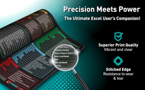 Aowin Excel Shortcut Keys Mouse Pad,Large Excel Cheat Sheet Desk Pad,Computer Desk Mousepad Over 150 Shortcut Keys,Non-Slip&Waterproof Desk mat,PC Spreadsheet Keyboard Mat for Office Use