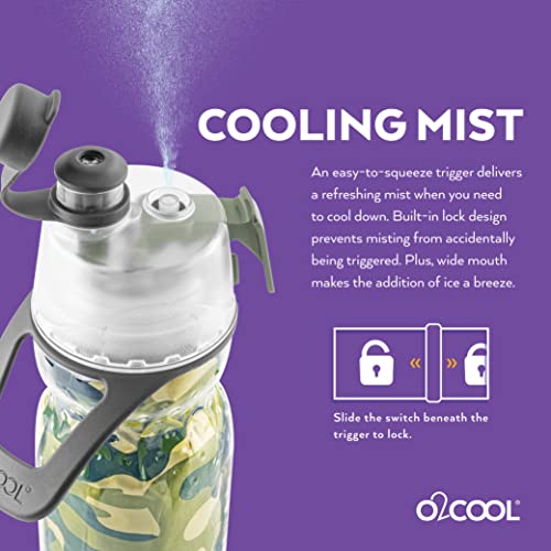O2COOL Mist 'N Sip Misting Water Bottle 2-in-1 Mist And Sip Function With No Leak Pull Top Spout (Tie Dye Blue)