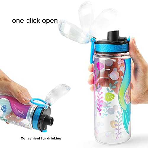 Home Tune Cute Water Bottle for School Kids Girls, BPA FREE Tritan & Leak Proof Flip Top Lid & Easy Clean & Carry Handle, 23oz/ 680ml (Mermaid, 23oz)