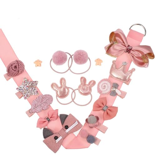 BIGTHREE 18 Pieces Children's Hair Bow Clips Set, Kid Hair Pin Hair Accessories, Pink Hair Bows Clips, Ponytail Holder Hairpins for Little Girls Toddlers Kids, Assorted styles, for Children's Gift (Pi