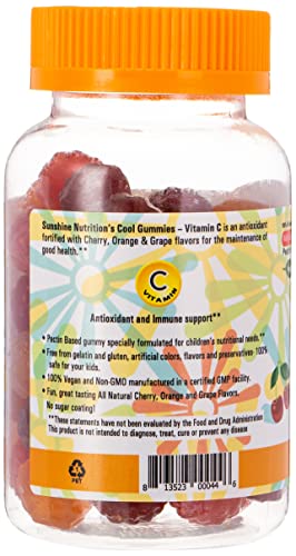 Sunshine Nutrition Cool Gummies With Vitamin C For Kids, 60 Gummies | 100% All Natural Flavor | Gluten Free