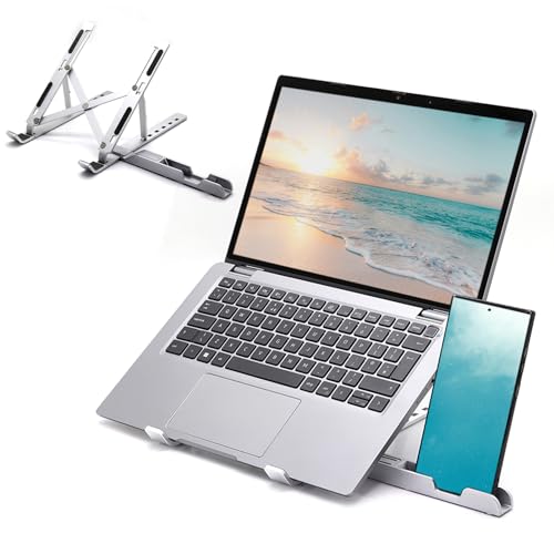 AGGERT Laptop Stand, Laptop Stand for Desk, Adjustable Laptop Stand Holder, Portable Aluminum Stand Riser for Tablet Computer Macbook, HP, Dell, Lenovo & More (Silver)
