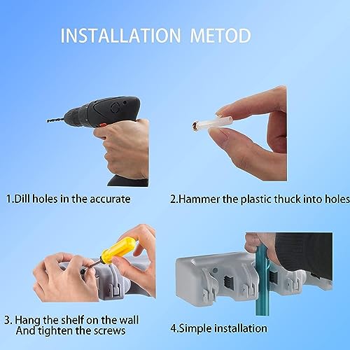 SKY-TOUCH Mop And Broom Holder, Wall Mounted Organizer Mop And Broom Saving Space Storage Rack For Kitchen Garden And Garage,Laundry Offices,5 Position With 6 Hooks