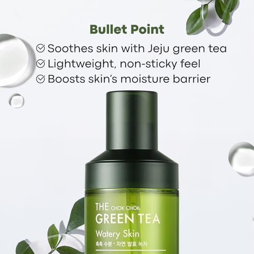 TONYMOLY THE CHOK CHOK GREEN TEA WATERY SKIN, 180ml Toner, Hydrating Finish, Green Tea Extract, Soothing, Lightweight, Korean Skincare