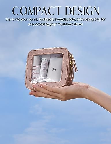 Small Cosmetic Bag for Purse Mini Makeup Bag for School Cute Clear Make Up Pouch for Travel Tiny Leather White Make Up Organizer Case for Backpack Toiletry Bag Waterproof Square Pouch with Zipper