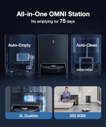ECOVACS X1 OMNI Robot Vacuum Cleaner (Auto Clean+Auto Empty) Deep Sweeping and Mopping, 5000PA Strongest Suction, AIVI 3D and OZMO Turbo 2.0 Technology, OK, YIKO Voice Control (1 Year Warranty)