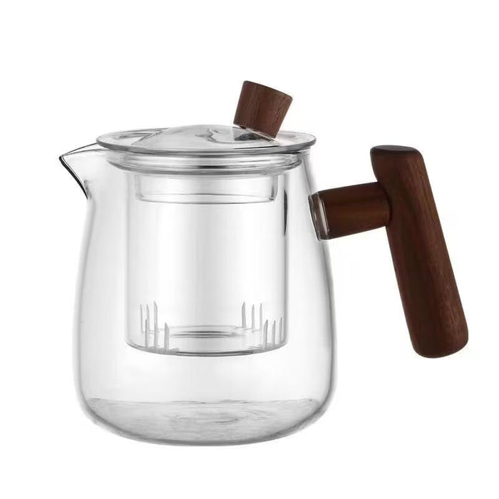 Glass Teapot with Infuser, Heat Resistant Borosilicate Glass Tea Kettle with Strainer and Wood Handle, Blooming and Loose Leaf Tea,saffron crocus,lemon, Stovetop Safe, 550ML (yanxie clear)