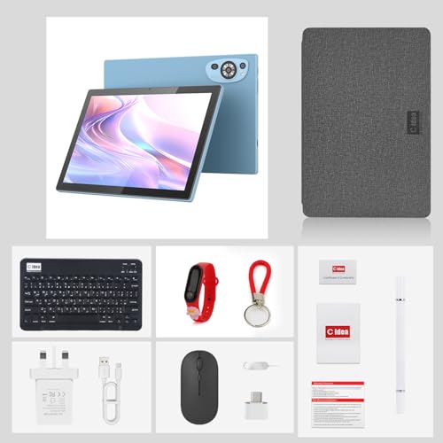C idea10.1 Inches Tablet,Android 14 Tab,5G Tablet Dual SIM 8GB RAM 1TB ROM,10000mAh Battery With Bluetooth Keyboard,Mouse and Speaker CM8200plus (Blue)