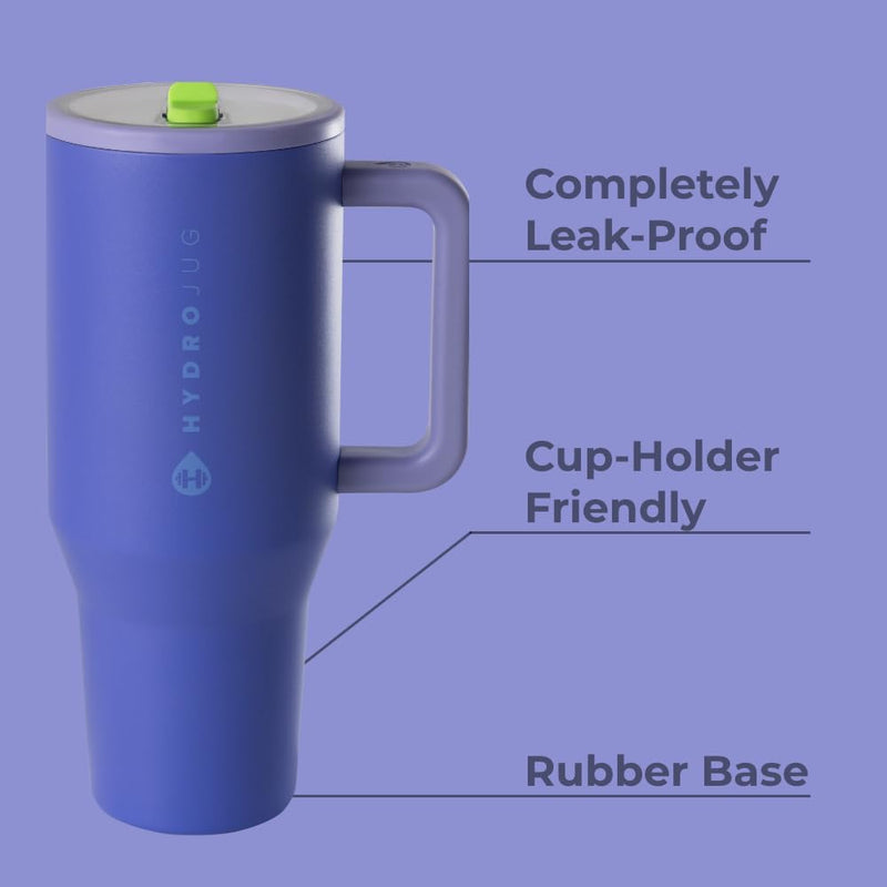HydroJug Traveler - Modern 40 oz Tumbler with Handle & Simple Flip Straw - Car Cup Holder Friendly, Leak Resistant Water Bottle-Reusable Insulated Stainless Steel & Rubber Base - Gifts for Women & Men
