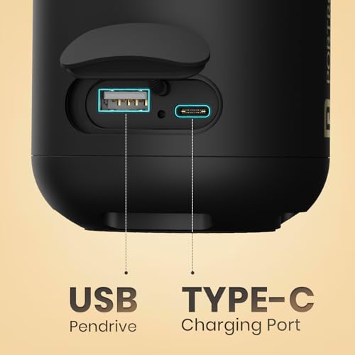 Portronics SoundDrum 1 10W TWS Portable Bluetooth 5.3 Speaker with Powerful Bass, Type C Charging Cable Included(Black)