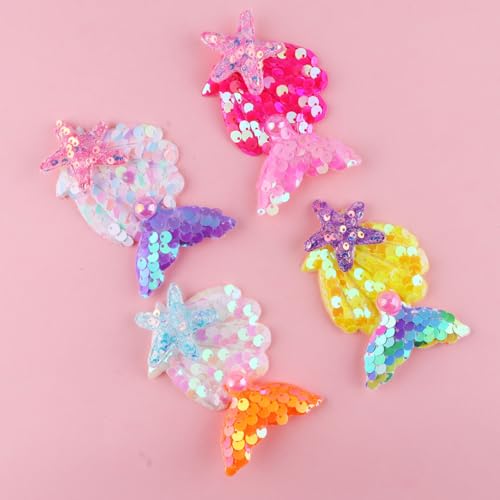 Tazweeq 2Pcs Mermaid Hair Clips, Starfish Hair Clip, Shell Hair Pins, Multicolor Sparkling Hair Clips Accessories for Women and Girls Birthday Beach Party Headpiece