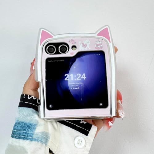 Cat Ears Case for Galaxy Z Flip 6, Azonee Kawaii Cute Cartoon TPU Cover, Soft & Creative Kitty Design, Pink Girly Fun Case for Girl