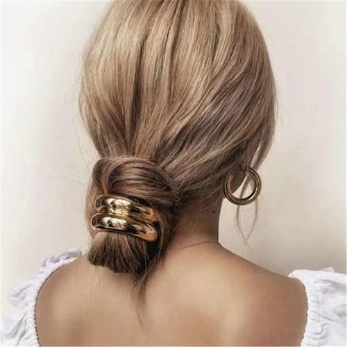 papasgix 3 Metal Hair Ties, Ponytail Cuffs - Gold & Silver Hair Accessories for Women (Gold Set 01)