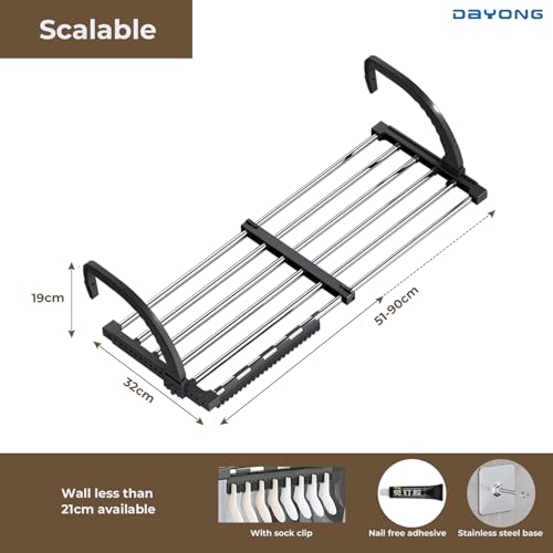 DAYONG Portable Clothes Drying Rack,Clothes Hanging for Balcony,Windowsill and Guardrail,Laundry Rack Door Hanger Rod for Indoor Outdoor for Towels, Lingerie, Hosiery,Shoes (Telescopic 51-90cm)