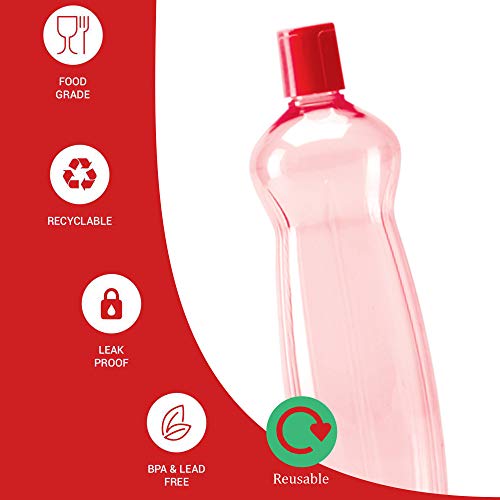 Milton Pacific Water Bottle with Lid Reusable Leakproof 34 Oz Set of 6-Pack Red, Plastic Large Big Drink Bottle Perfect for Cycling Camping Hiking Gym Yoga Travel, Outdoors, Great for Juices Milk