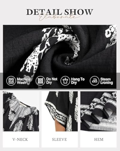 Womens Blouse, Summer Tops for Women, Ruffle 3/4 Sleeve Blouses for Women V Neck Chiffon Tunic Tops Double Layers Mesh Shirts