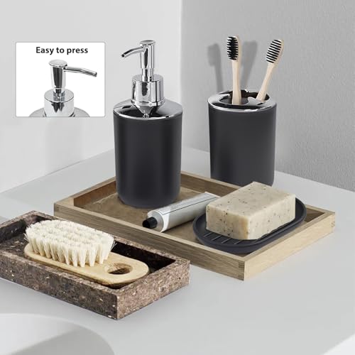 CERBIOR Bathroom Accessories Set 6 Piece Bath Ensemble Includes Soap Dispenser, Toothbrush Holder, Toothbrush Cup, Soap Dish for Decorative Countertop and Housewarming Gift, Black, Large