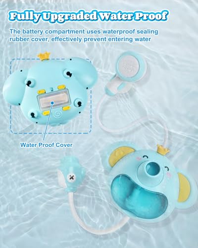 KASTWAVE Baby Bath Toy with Shower Head, Elephant Water Spray Squirt Shower Faucet and Automatic Bubble with Music & Light, Bathtub Water Pump Summer Essentials for Toddlers and Kids Ages 1-3