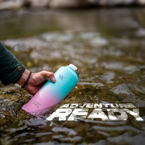 S2C 1200ML Insulated Water Bottle with 3 Lids, Double Wall,Leak Proof, Stainless Steet Straw Water Bottle For Gym, Thermos Flask for Hot Water (DARK RAINBOW)