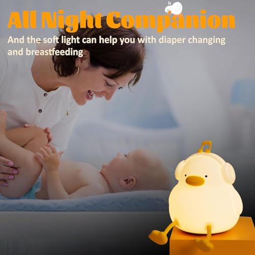 BORTONY Duck Night Light for Kids, Soft Silicone Cute LED Squishy Lamp, Phone Holder Nursery Nightlight Lantern Touch Control Dimming, Rechargeable Bedside Touch Lamp Gifts for Boys & Girls (Duck)