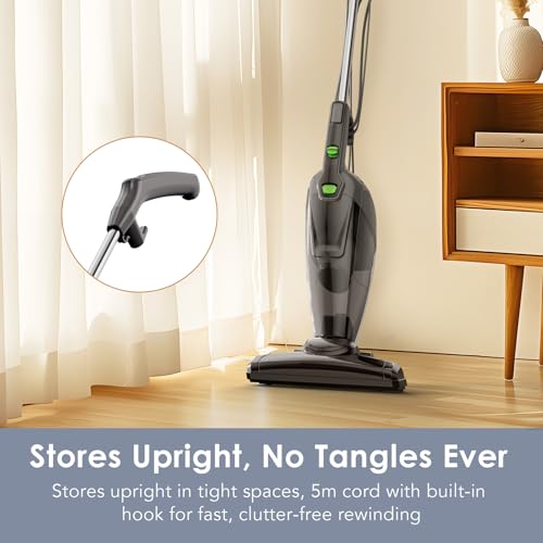 Oraimo Upright Stick Vacuum Cleaner 2-in-1, Handheld Hoover 600W 16000Pa High-Power Suction, 2 HEPA Filters, 500ML Dust Cup, 5M Cord Lightweight Household Hoover for Hardwood, Tile, Carpet&Tight Space
