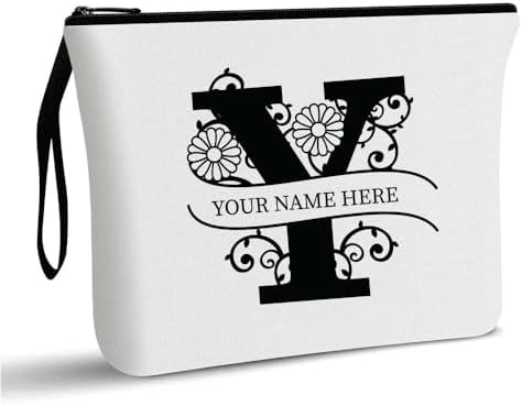 PRINTSHOP4ME Personalized Makeup Bag - Initial Monogram Cosmetic Pouch - Customizable Your Name - Monogrammed Makeup Pouch - Perfect for Travel Organizer - Cosmetic Bag for Women (N)