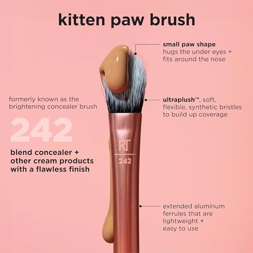 Real Techniques Brightening Concealer Makeup Brush, Face Brush For Eye Cream And Concealer, Covers Blemishes, Imperfections, And Dark Circles, Orange Face Brush, Rt 242 Brush, 1 Count
