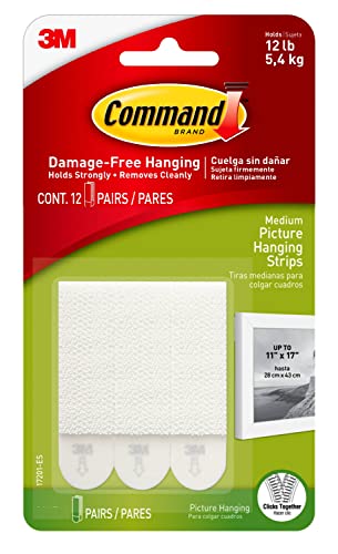 Command Picture Medium Hanging Strips Value pack | 5.4 kg whole pack| White color | Organize | Decoration | No Tools | Holds Strongly | Damage-Free Hanging | 12 pairs/pack