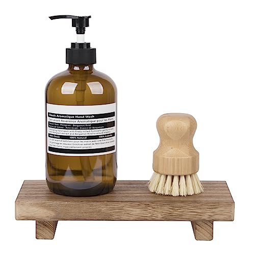 zoocatia Small Wood Tray Pedestal Stand Farmhouse Bathroom Decor Decorative Wooden Riser Kitchen Soap Dish Holder for Vanity, Counter, Sink, Brown