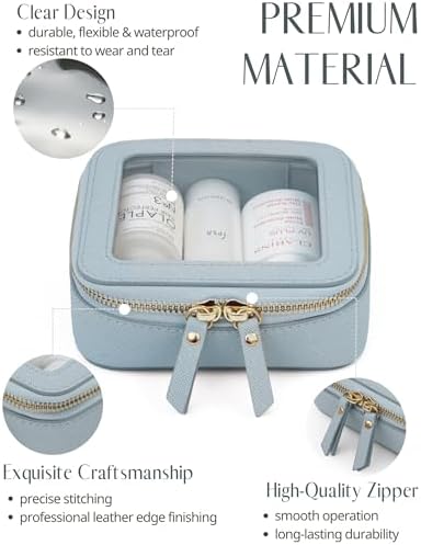 Small Cosmetic Bag for Purse Mini Makeup Bag for School Cute Clear Make Up Pouch for Travel Tiny Leather White Make Up Organizer Case for Backpack Toiletry Bag Waterproof Square Pouch with Zipper