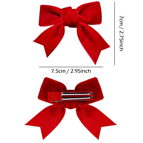 KCHIES Red Velvet Ribbon Bow Hair Clip Valentines Handmade Cute Alligator Barrettes Bowknot Hair Accessory Small for Little Teen Toddler Baby Girls Kids Women Xmas Gift