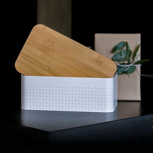 THE WHITE SHOP Bread Box Metal bread box with linen bread bag for long lasting freshness Bread box with bamboo lid usable as cutting board (Size : Black)