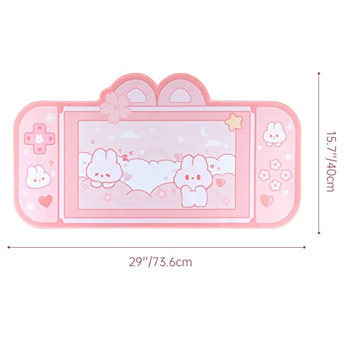 BelugaDesign Bunny Desk Pad | NS Switch Keyboard Gaming Mat Large Mat Mousepad | Pastel Pink Animal Kawaii Cute Anime Desk Blotter Protector (Pink Rabbit, Large)