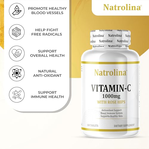 Natrolina Vitamin C 1000 mg with Rose Hips 100 Tablets Vegan | Antioxidant Protection, Boost Immune System & Supports Healthy Skin | 100 Days Supply Ascorbic Acid Vitamin C Supplement for Men Women