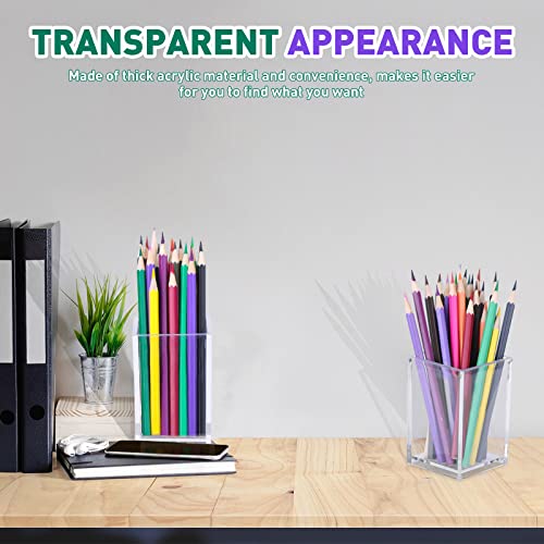 AFOROEOA 10 Pack Clear Acrylic Pen Holder Makeup Brush Holder Desktop Pencil Organizer Acrylic Pencil Cup Stationery Office Organizer Accessory for Office School Makeup Desk…