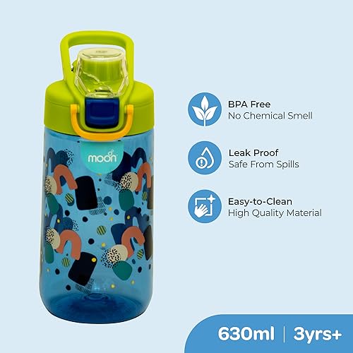 The Moon Brand Kids Tritan Water Bottle Portable 630ml for Indoor & Outdoor Activities: TravelPicnicsHikingBikingCamping Spill ProofBreak ResistantBPA Free, OdorFree Perfect Gift - Green