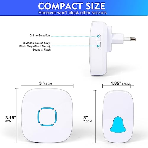 Sky-Touch Wireless Doorbell, Waterproof Wireless Doorbell Kit With 36 Bells And AdjUStable Volume; With Sound And Led Home Door Bell Chime (1 Receiver And 1 Pressure Button)