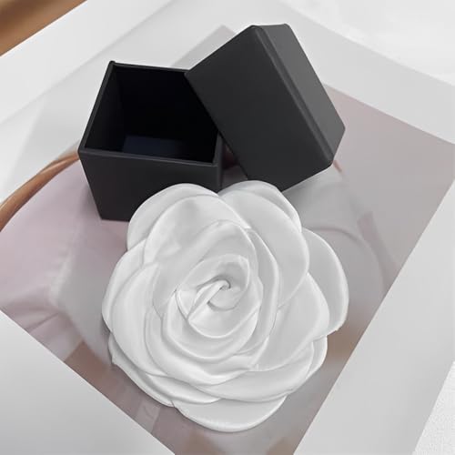 Dainty Satin Rose Flower Brooch for Weddings & Events � 10cm Handmade Fabric Floral Pin with Clip, Dual-Purpose Lapel Accessory Jewellery for Women & Men (Gift Box)