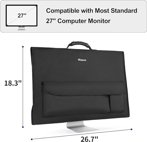 Mancro Monitor Carrying Case Compatible with Apple 27" iMac Desktop Computer, Padded Travel Carrying Bag with Rubber Handle, Pockets for 27" Screen and Accessories, Protective Case Monitor Dust Cover