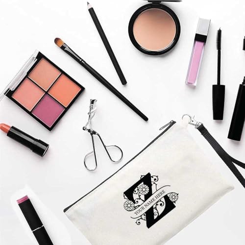 PRINTSHOP4ME Personalized Makeup Bag - Initial Monogram Cosmetic Pouch - Customizable Your Name - Monogrammed Makeup Pouch - Perfect for Travel Organizer - Cosmetic Bag for Women (N)