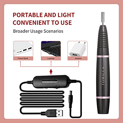 TOMICCA Portable Electric Nail Drill, 12 in 1 Nail Drill Set Electric Nail Files Professional 20000RPM Acrylic Nails Gel Nails Manicure Pedicure Polishing Machine for Home and Salon Use
