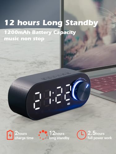 PowerPro G22 Portable Bluetooth Speaker 360° HD Stereo Super Bass with Digital Alarm Clock LED Display Night light Support AUX Cable and USB rechargeable for Our door Travel (Black)