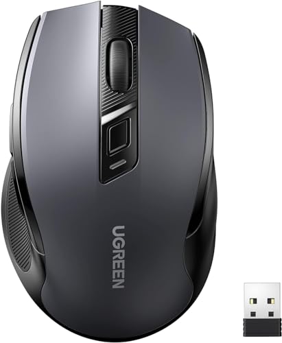 UGREEN Wireless Mouse, 2.4G Ergonomic Optical Mouse, 4000 DPI, 5 DPI Adjustable, 5 Buttons, Silent Click USB Computer Mice for Laptop, PC, Chromebook, Notebook, 15M Wireless Connection Mice Black
