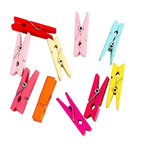 100PCS Colored Mini Tiny Wooden Clothespins, Small Sturdy Clothespins for Dry Laundry on Clothesline, Bag Clips, Crafts, Photos, Home, School