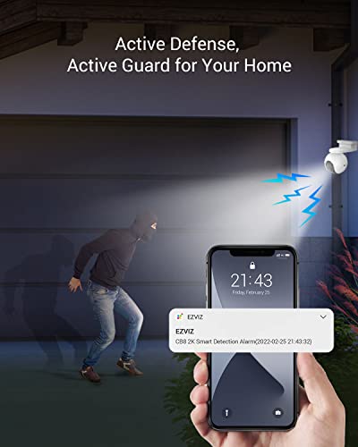EZVIZ CB8 Security Camera, 2K Wifi Camera CCTV with Battery, Outdoor Wire-free IP Camera with Two-way Audio, Waterproof, PIR, Smart Human Motion Detection, 360° View, Work with Solar Panel & Alexa