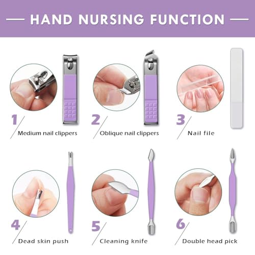NALACAL 16-Piece Premium Travel Manicure Set - Stainless Steel Nail Clippers, Tweezers, Scissors, Cuticle Nipper & Pedicure Tools with Stylish Purple PU Leather Case - Portable Nail Care Kit