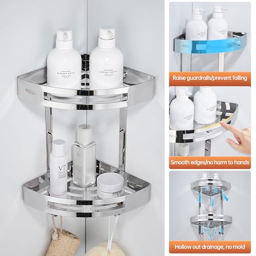 BRIMIX Bathroom Shelves SUS 304 Stainless Steel Shower Caddy Shelf Wall Mounted Shower Rack Corner Shower Organizer